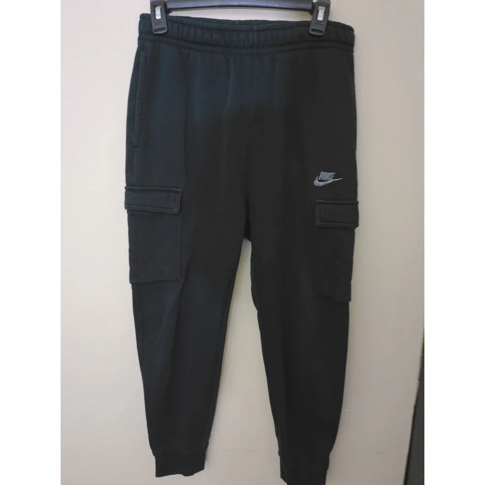 Nike Cargo Jogger Pants Mens Small Black Fleece Tapered Leg Sportswear Club 1415